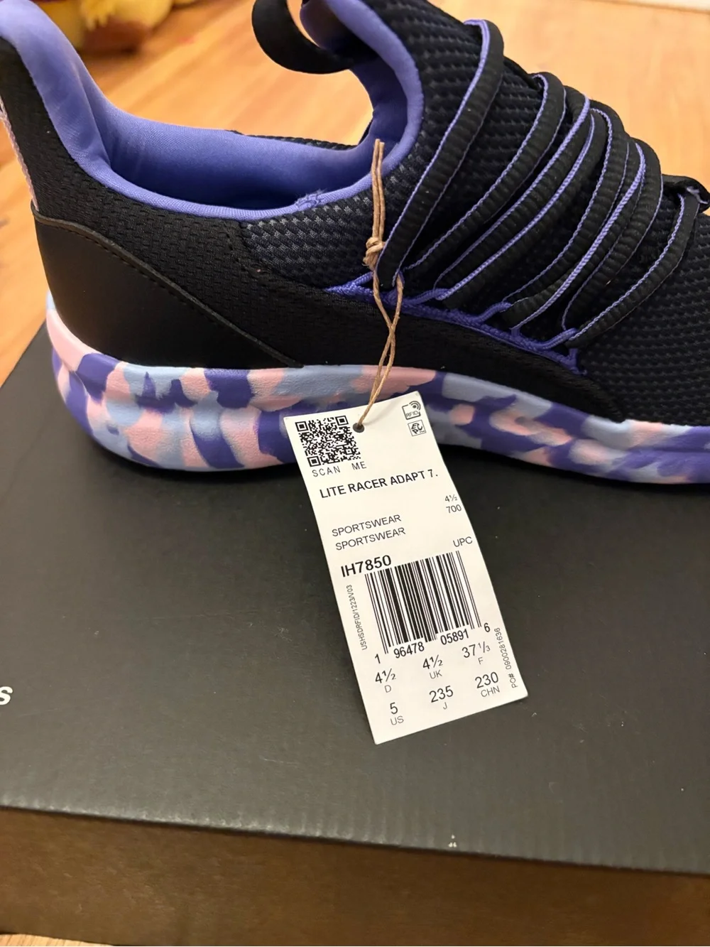 adidas Kids Girl Black and Purple Athletic Sneakers - Comfort Lace Fit
